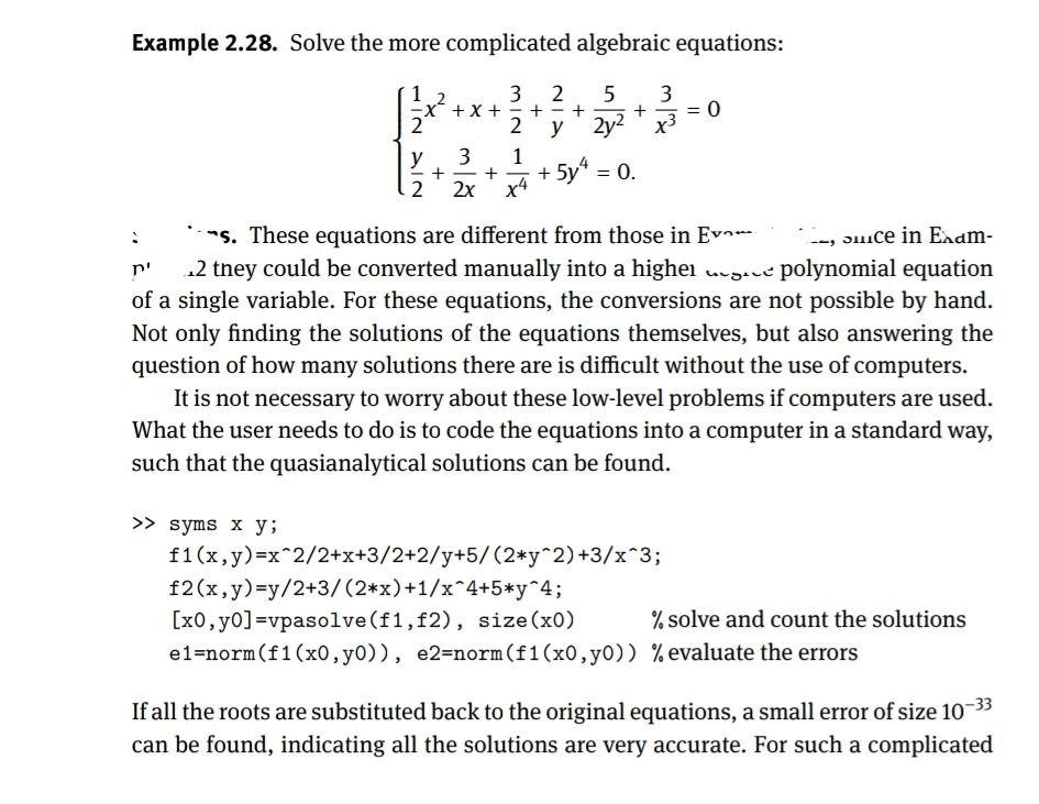 Solved Example 2.28. Solve the more complicated algebraic | Chegg.com