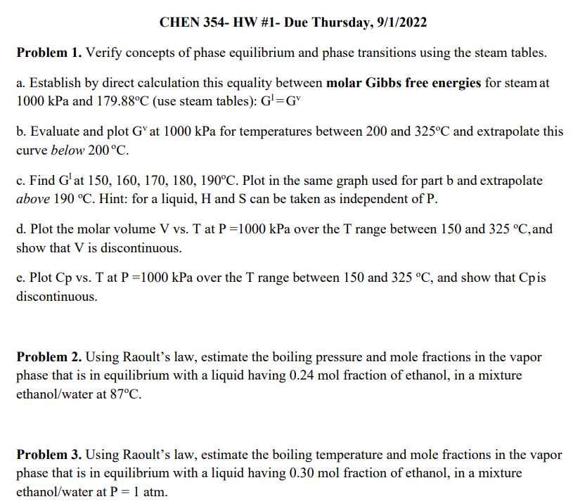 Solved Problem 1. Verify Concepts Of Phase Equilibrium And | Chegg.com