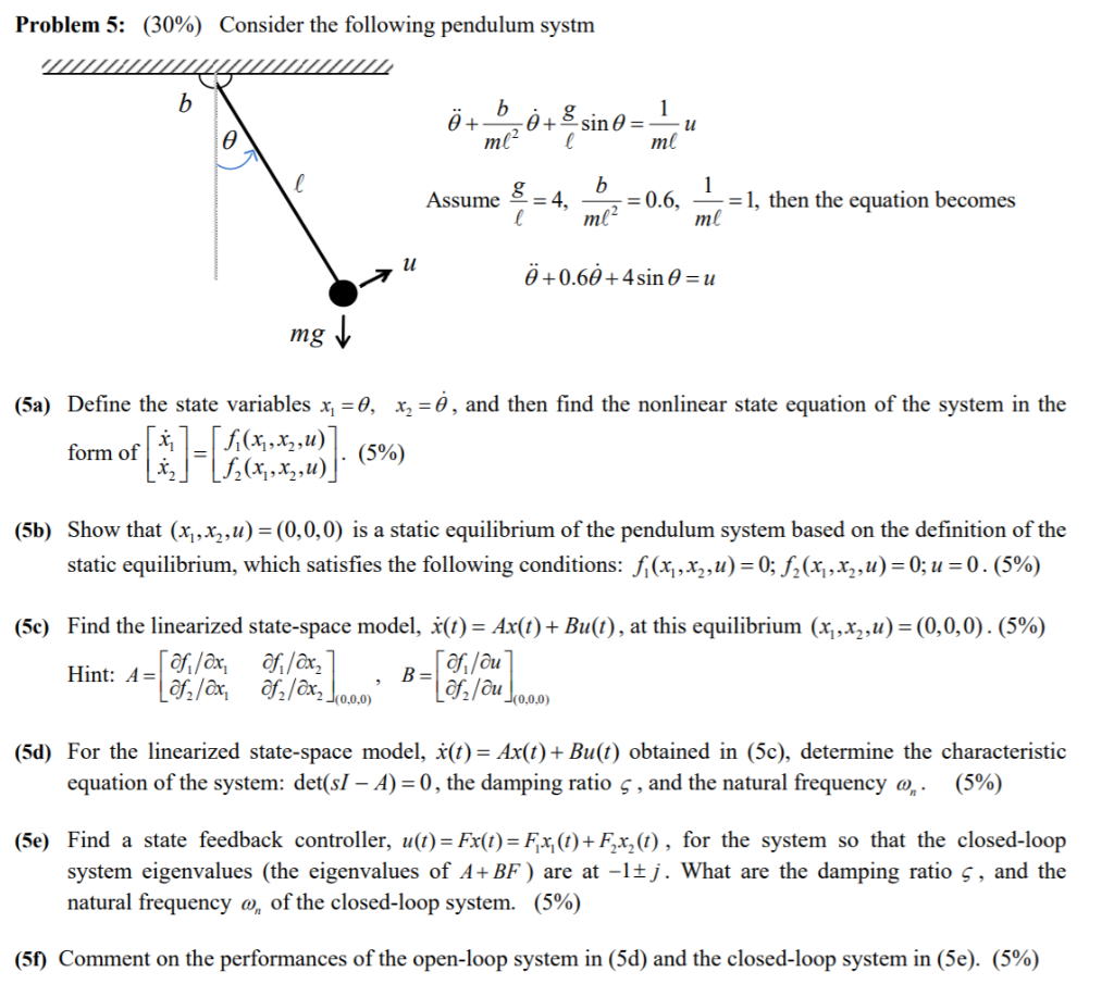 Problem 5 30 Consider The Following Pendulum S Chegg Com