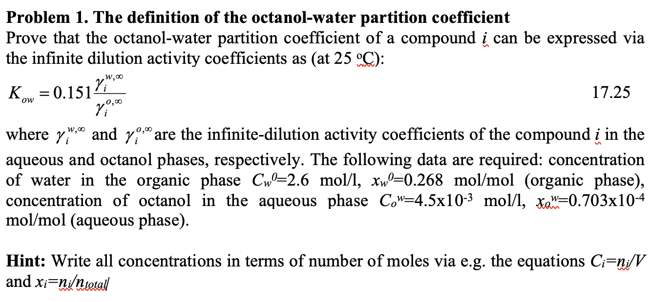 Solved Problem 1. The definition of the octanolwater