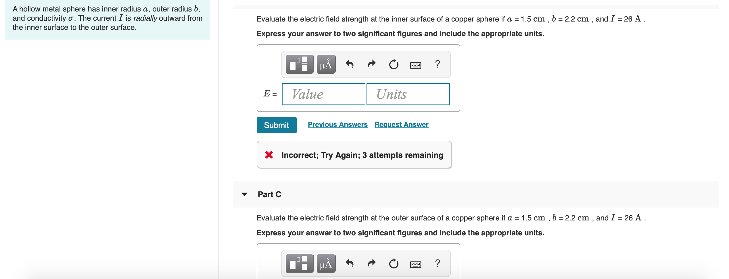 Solved A hollow metal sphere has inner radius a, outer