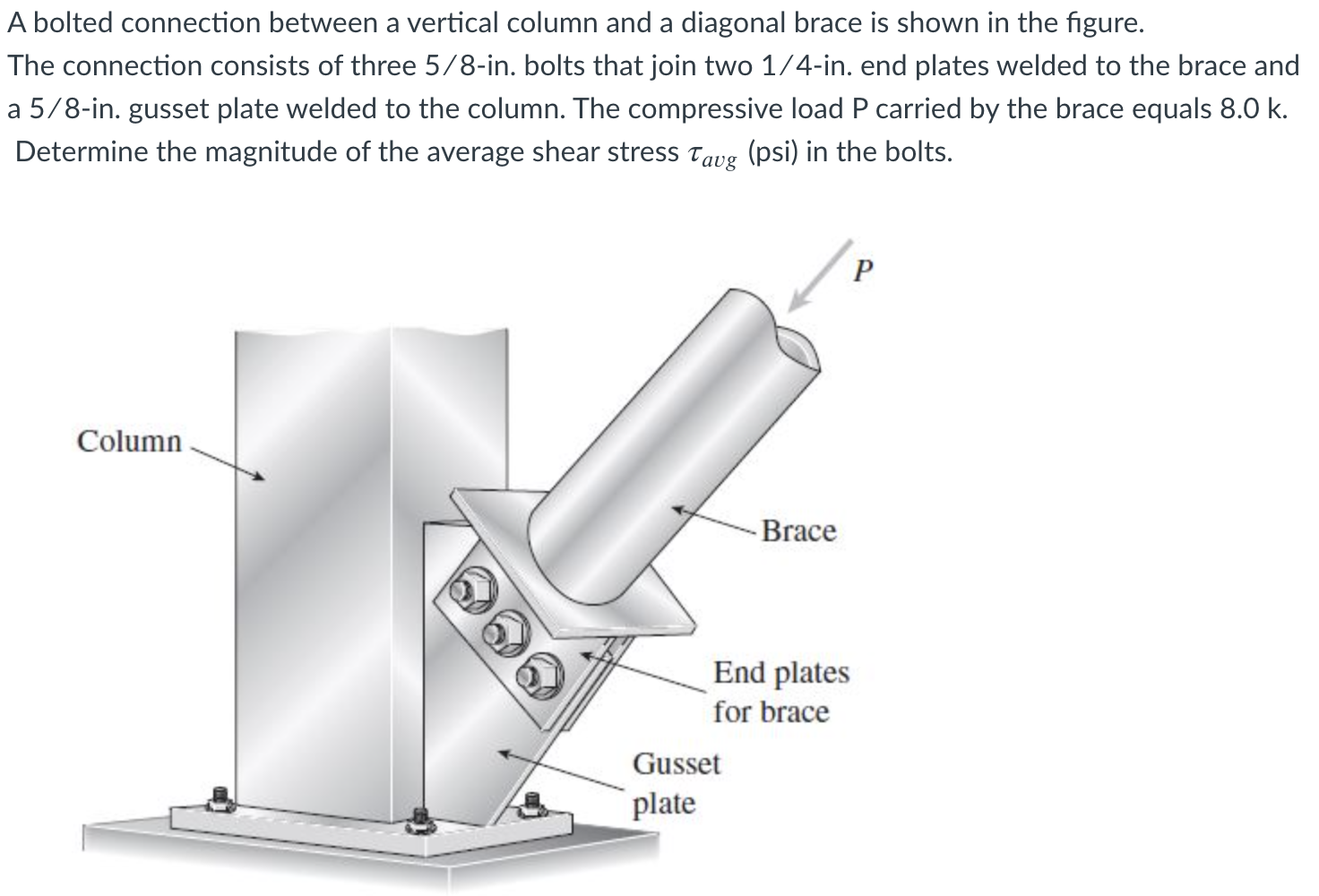 Solved A bolted connection between a vertical column and a | Chegg.com