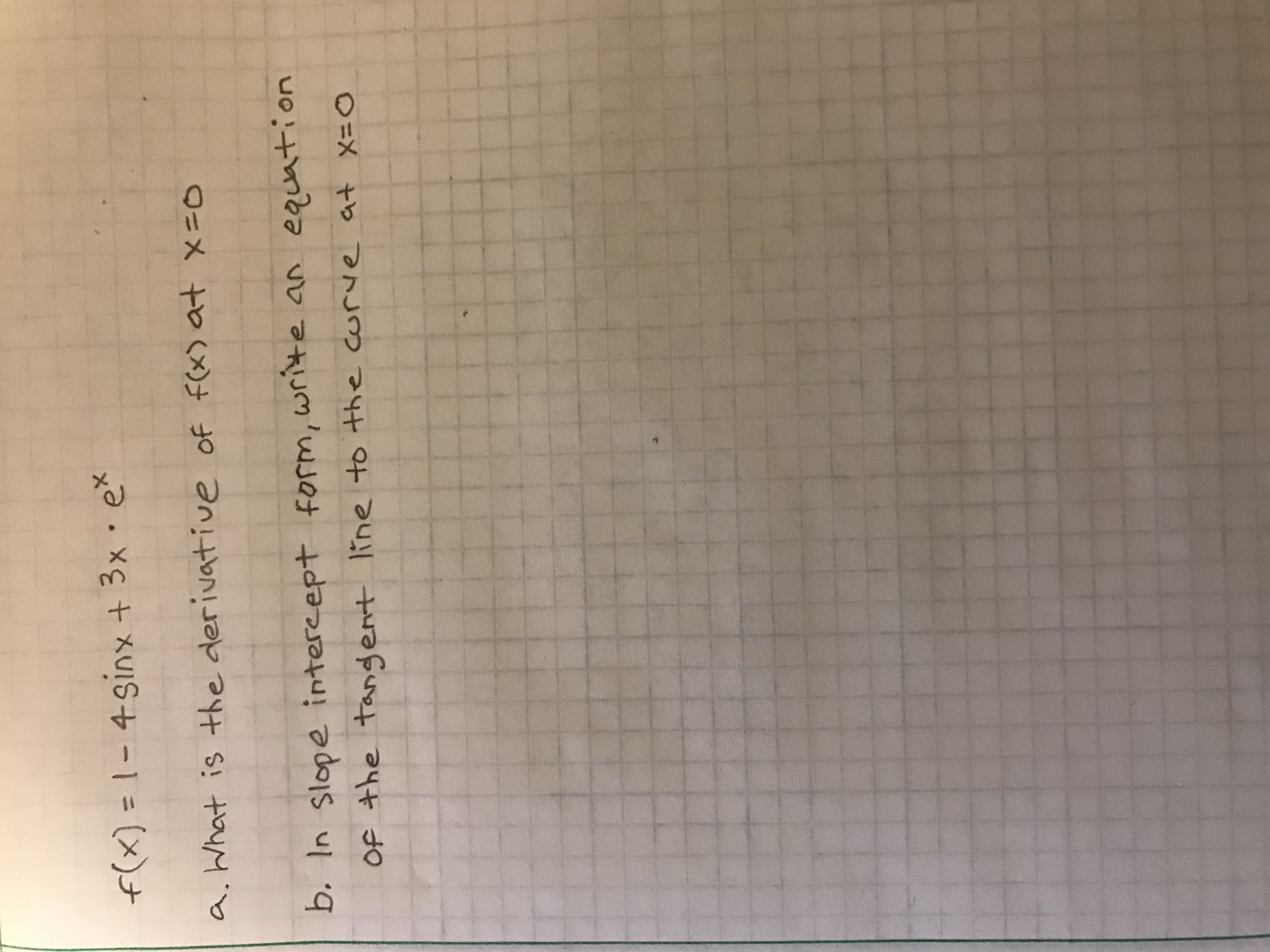 Solved f(x)=1−4sinx+3x⋅ex a. What is the derivative of f(x)