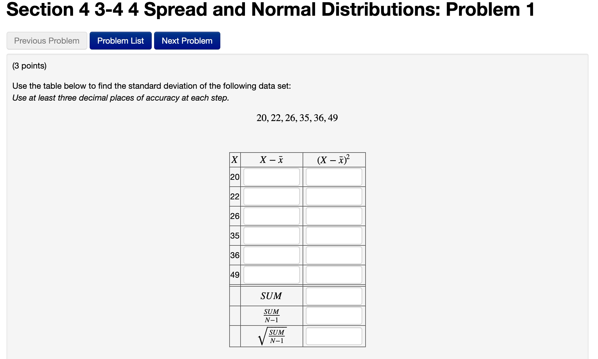 Solved Use the table below to find the standard deviation of | Chegg.com