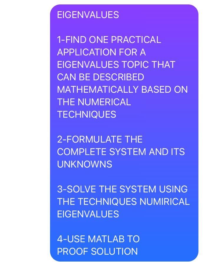Solved EIGENVALUES 1-FIND ONE PRACTICAL APPLICATION FOR A | Chegg.com