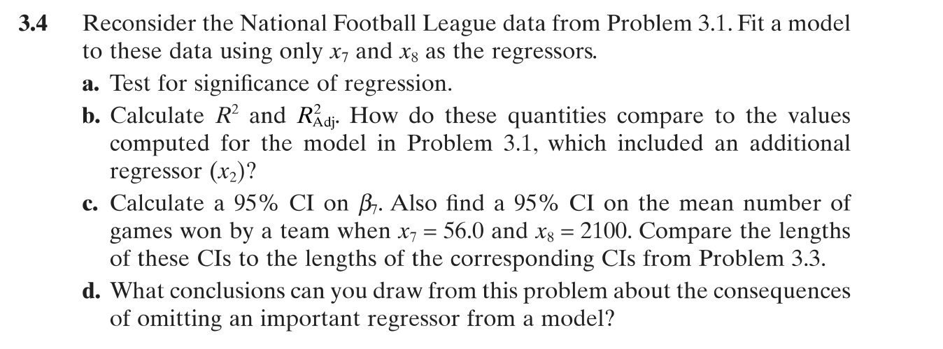 Solved .4 Reconsider The National Football League Data From | Chegg.com