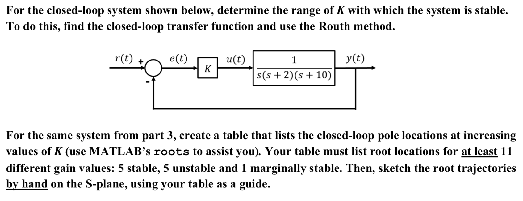 Solved For the closed-loop system shown below, determine the | Chegg.com