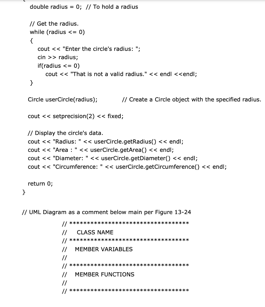 Solved Create a circle class in a separate header file that | Chegg.com