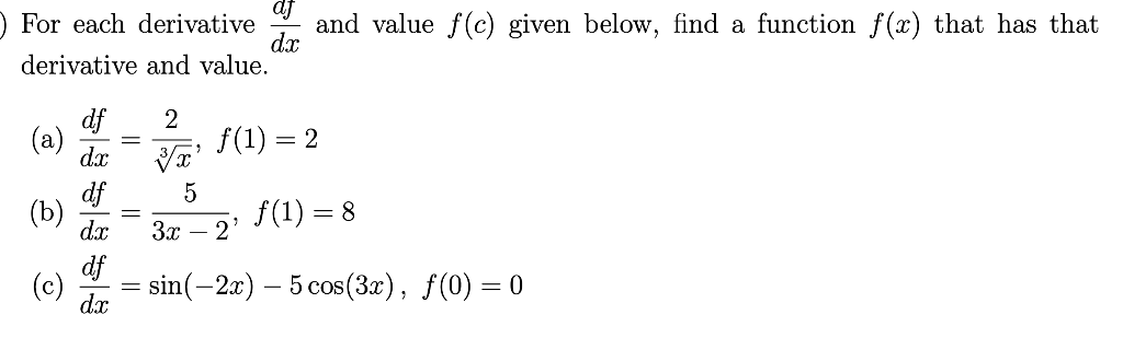 Solved and value f(c) given below, find a function f(x) that | Chegg.com