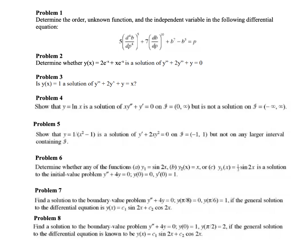 Solved Problem 1 Determine the order, unknown function, and | Chegg.com