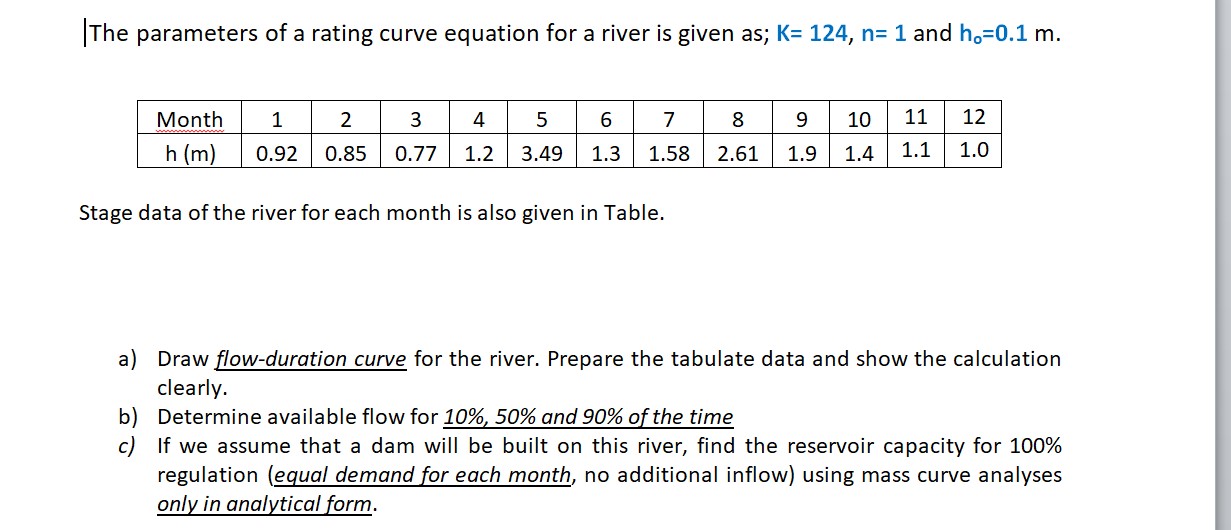 Solved The parameters of a rating curve equation for a river | Chegg.com