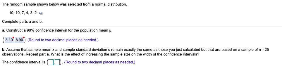 Solved The random sample shown below was selected from a | Chegg.com