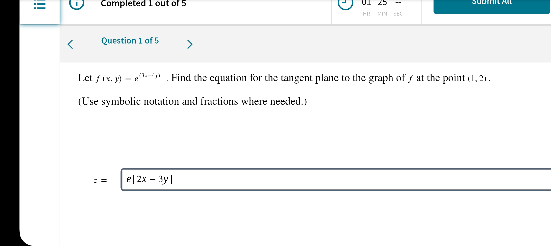 Solved Let f(x,y)=e(3x−4y). Find the equation for the | Chegg.com
