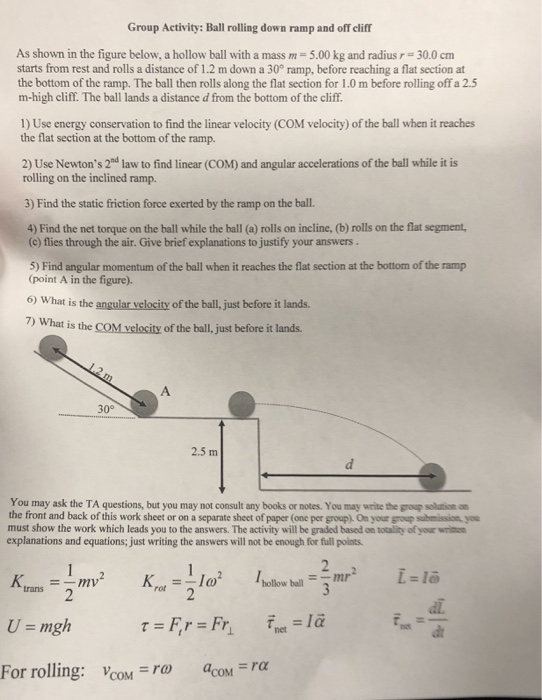 Solved Group Activity: Ball Rolling Down Ramp And Off Cliff | Chegg.com