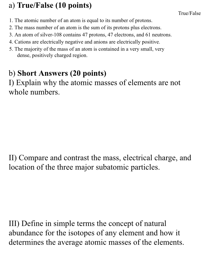 the atomic number is always equal to the atomic mass. true false