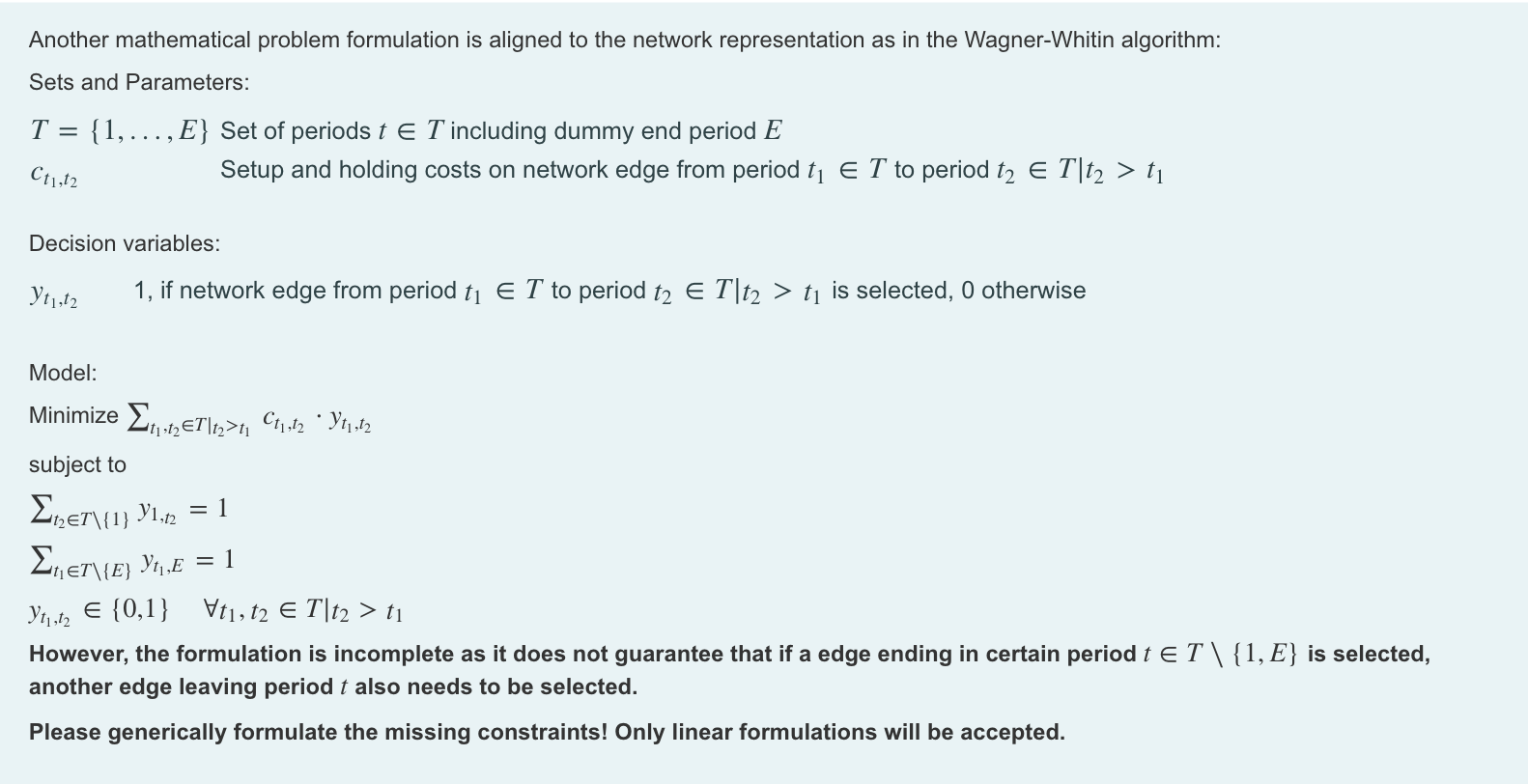Solved Another mathematical problem formulation is aligned | Chegg.com