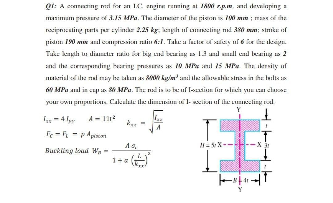 Solved Q1: A connecting rod for an I.C. engine running at | Chegg.com