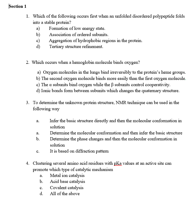 Solved Section 1 1. Which of the following occurs first when | Chegg.com
