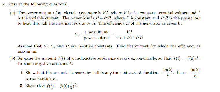 Solved 2. Answer The Following Questions. (a) The Power | Chegg.com