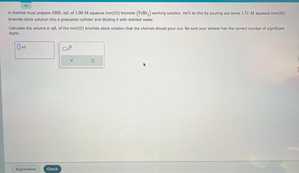 Solved A chemist must prepare 1000.mL of 1.00M aqueous | Chegg.com