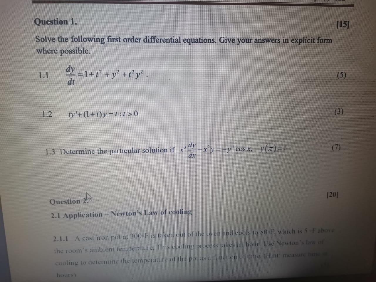 Solved [15] Question 1. Solve The Following First Order | Chegg.com