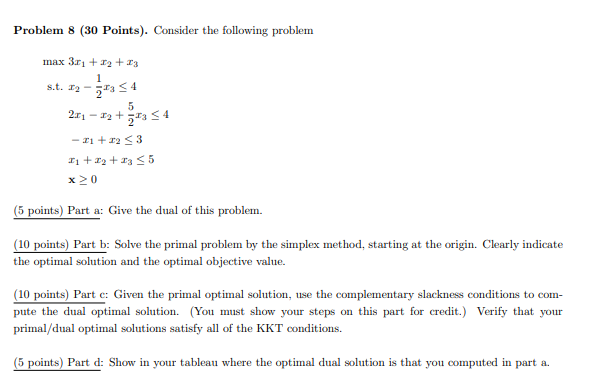 Problem 8 (30 Points). Consider the following problem | Chegg.com