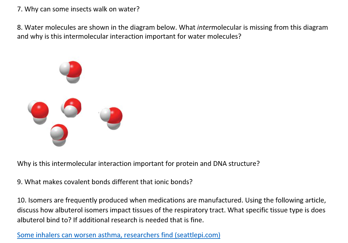 Solved 7. Why can some insects walk on water? 8. Water