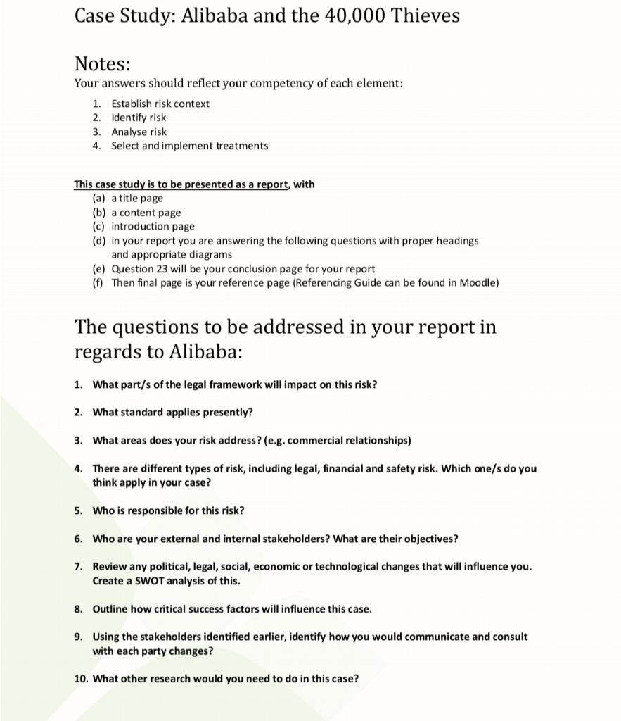 Case Study Alibaba And The 40 000 Thieves Notes Chegg Com