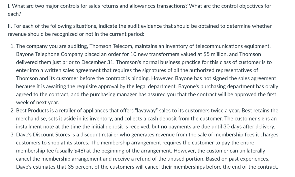 Solved Two Major Controls Sales Returns Allowances Transa