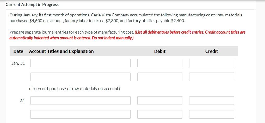 Solved During January Its First Month Of Operations Carla Chegg Com