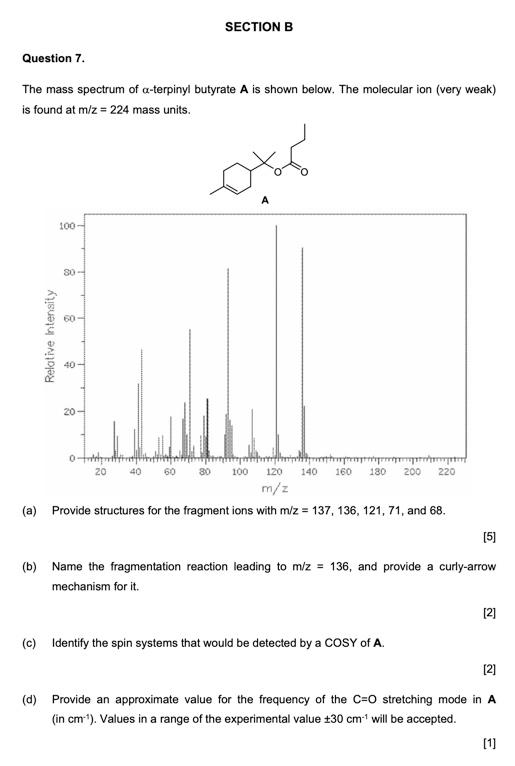 SECTION B Question 7. The mass spectrum of a-terpinyl | Chegg.com