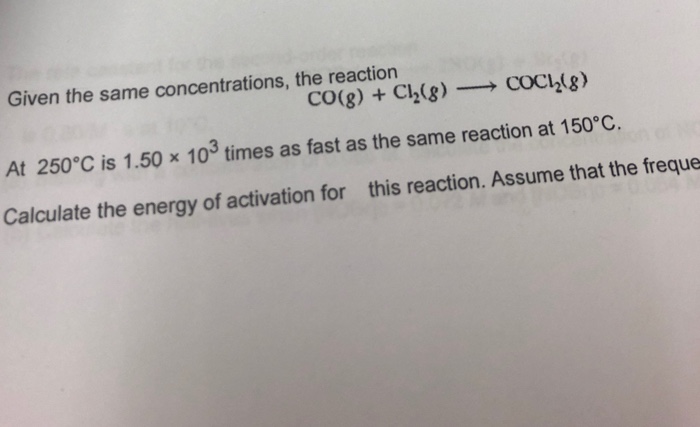 Solved Given the same concentrations, the reaction At 250°C | Chegg.com