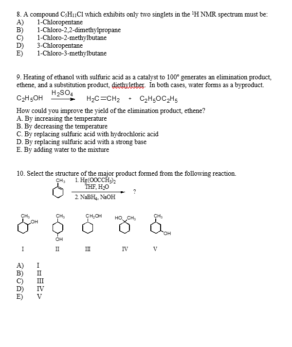 Solved CASA 8. A compound C:H11C1 which exhibits only two | Chegg.com