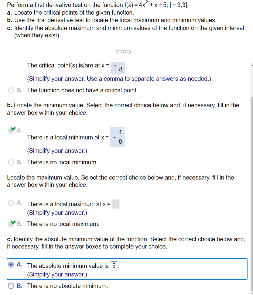 Solved Perform A First Derivative Test On The Function 1892