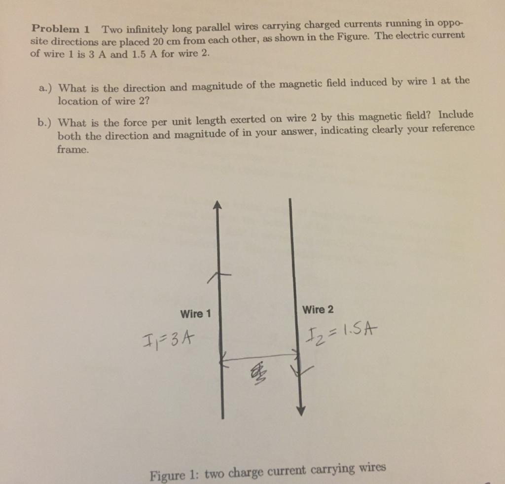 Solved Problem 1 Two infinitely long parallel wires carrying | Chegg.com