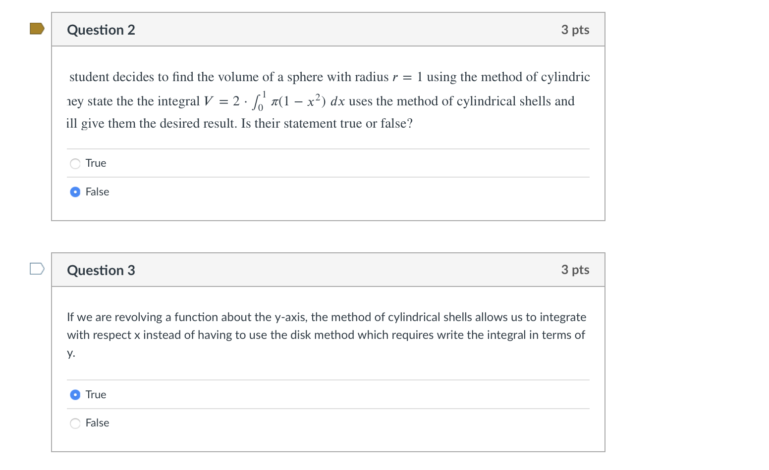 Solved Question 2 3 pts student decides to find the volume | Chegg.com