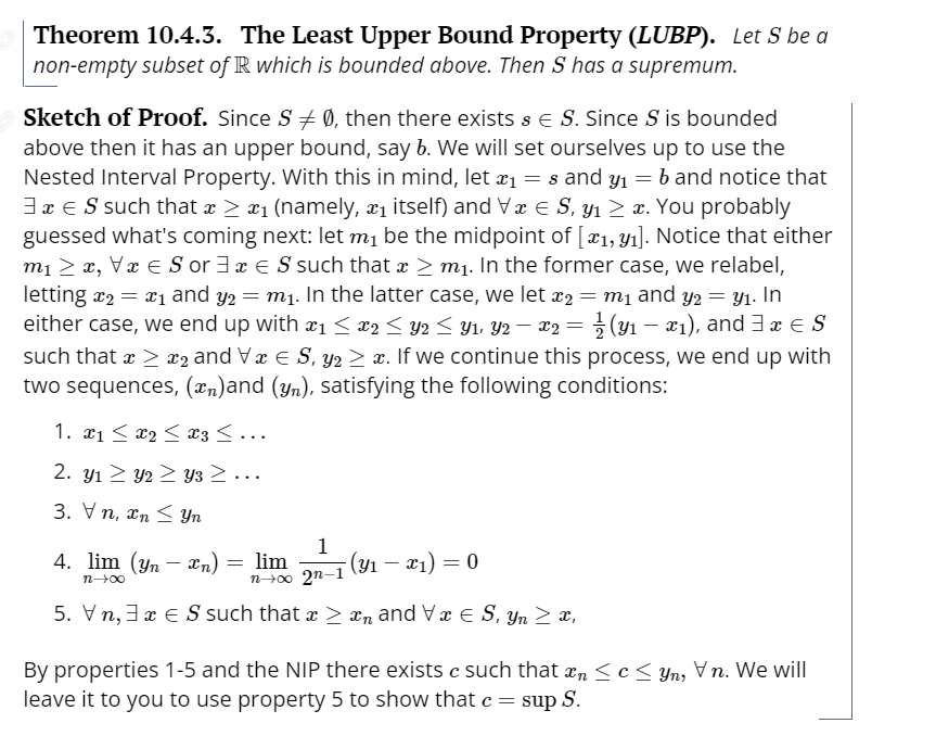 Solved Theorem 10.4.3. The Least Upper Bound Property