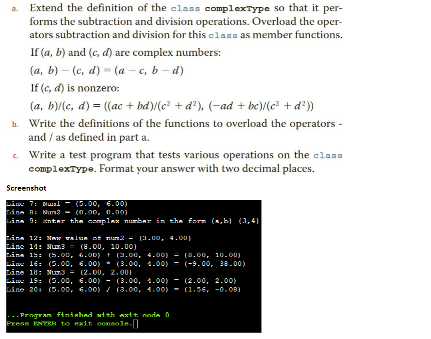Solved a. Extend the definition of the class complextype so | Chegg.com