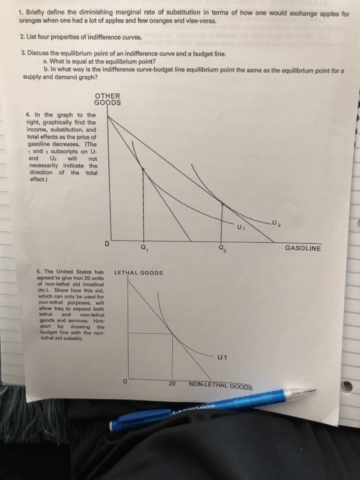 Solved 1. Briefly define the diminishing marginal rate of | Chegg.com