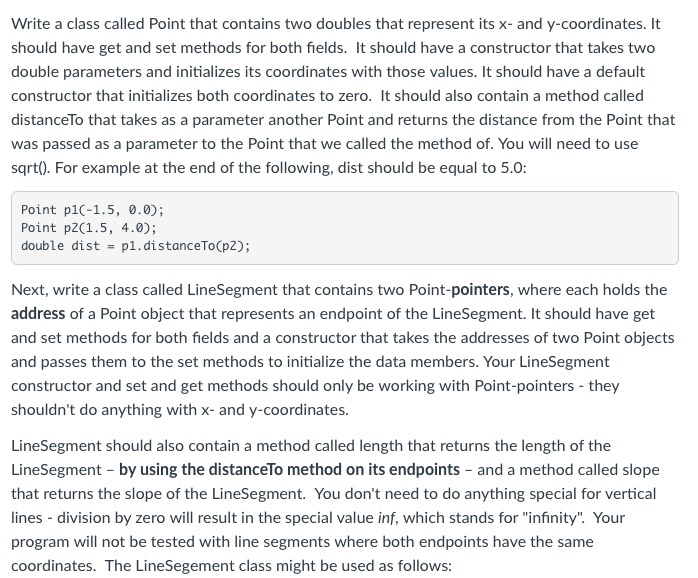 Solved Write a class called Point that contains two doubles | Chegg.com