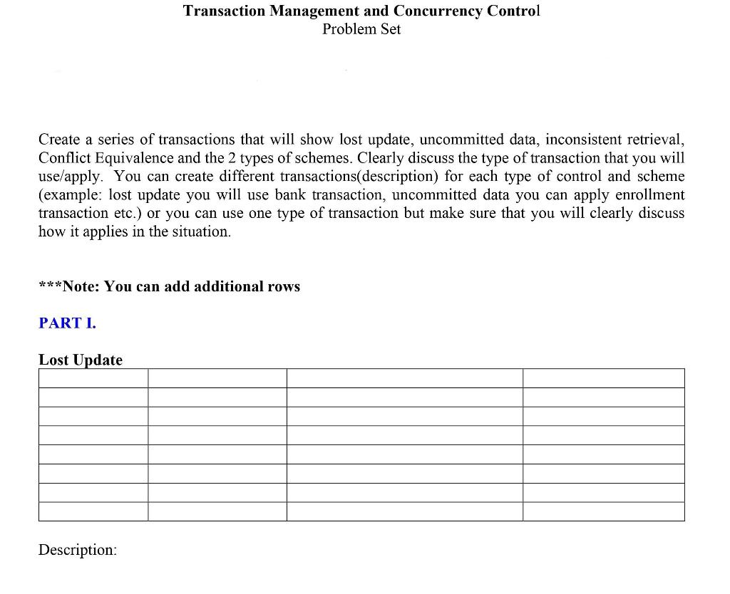 Solved Transaction Management And Concurrency Control | Chegg.com