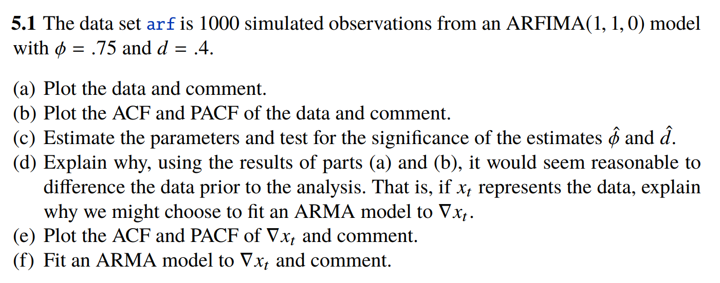 5.1 The data set arf is 1000 simulated observations | Chegg.com