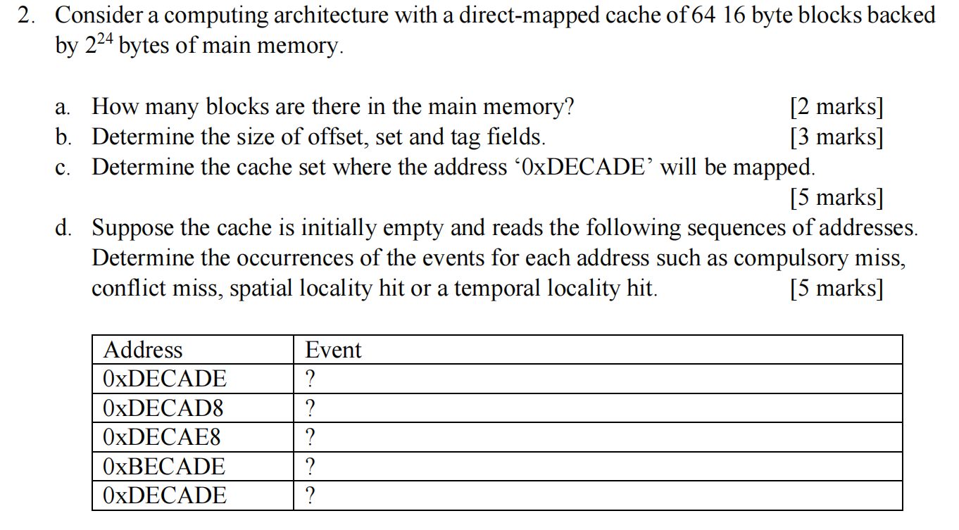Solved 2. Consider a computing architecture with a | Chegg.com