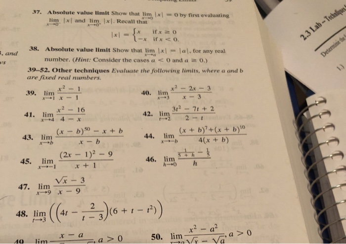 Solved 37. Absolute value limit Show that lim I lim lal and | Chegg.com