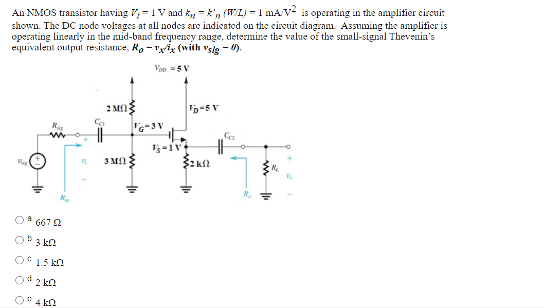 Solved An NMOS transistor having V+= 1 V and kn = k'n (W/L) | Chegg.com