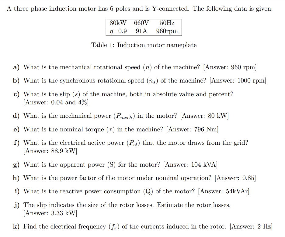 Solved A three phase induction motor has 6 poles and is | Chegg.com