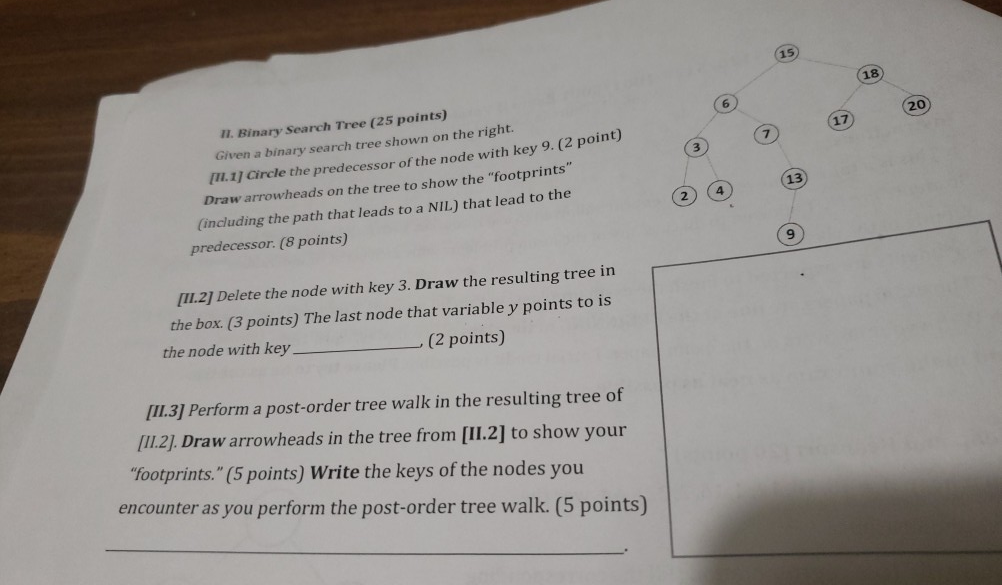 Solved 15 18 Il. Binary Search Tree (25 points) (6 20 Given | Chegg.com