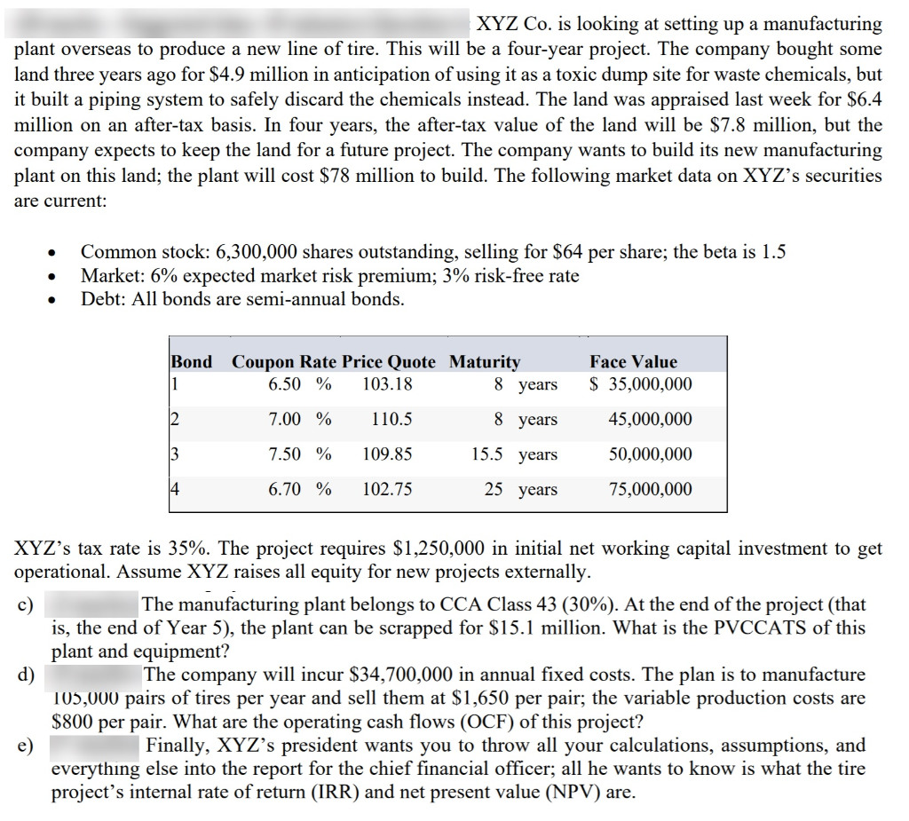 XYZ Co. is looking at setting up a manufacturing