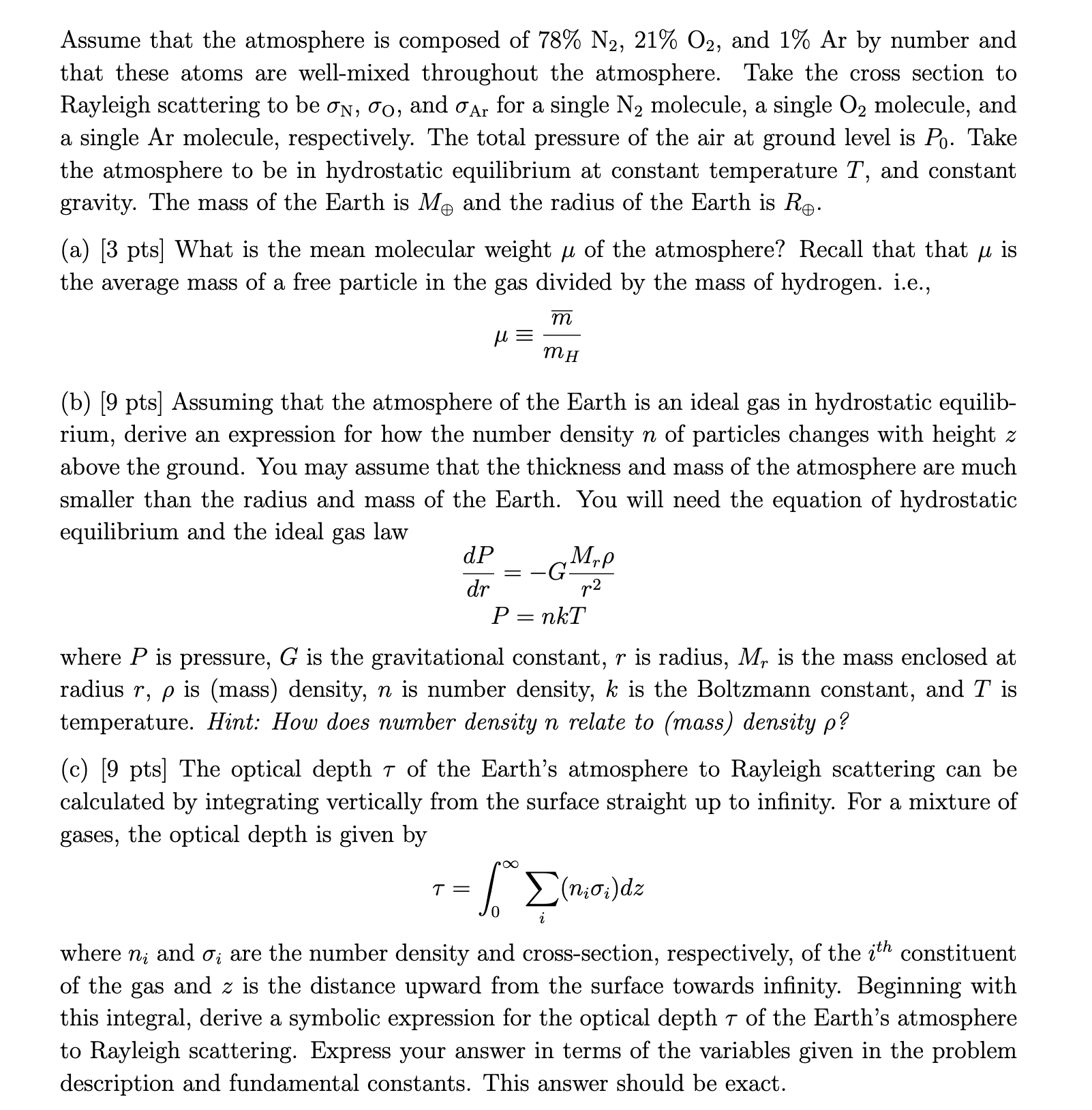 Solved 4 Optical Depth of Earth's Atmosphere [25 points] The | Chegg.com