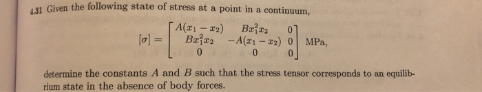 Solved Given the following state of stress at a poi nt in a | Chegg.com